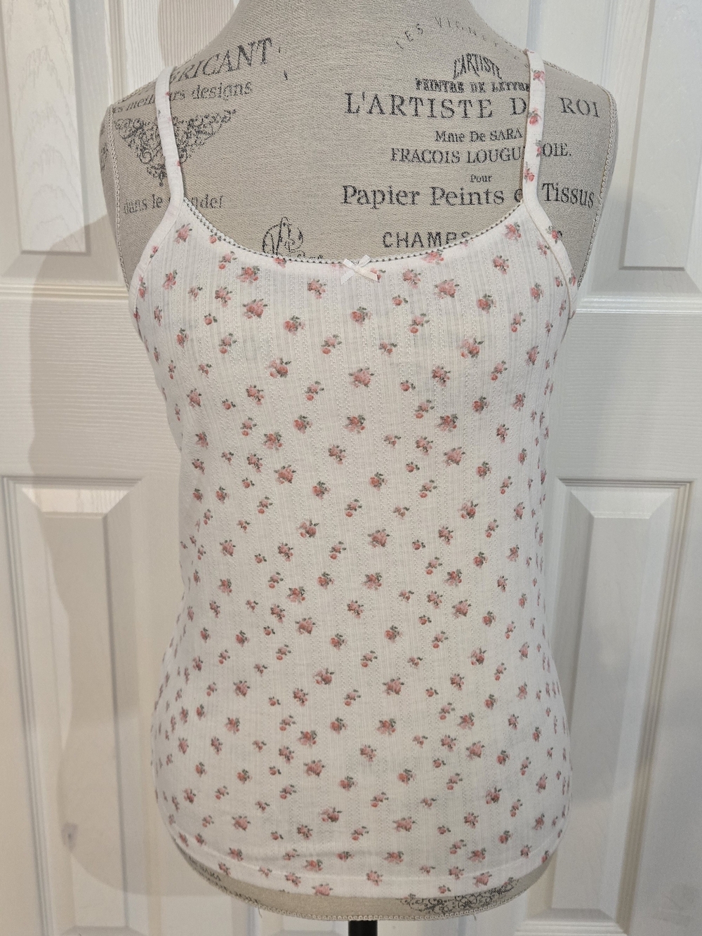 White Floral Ribbed Cami Tank Top - Pink Floral